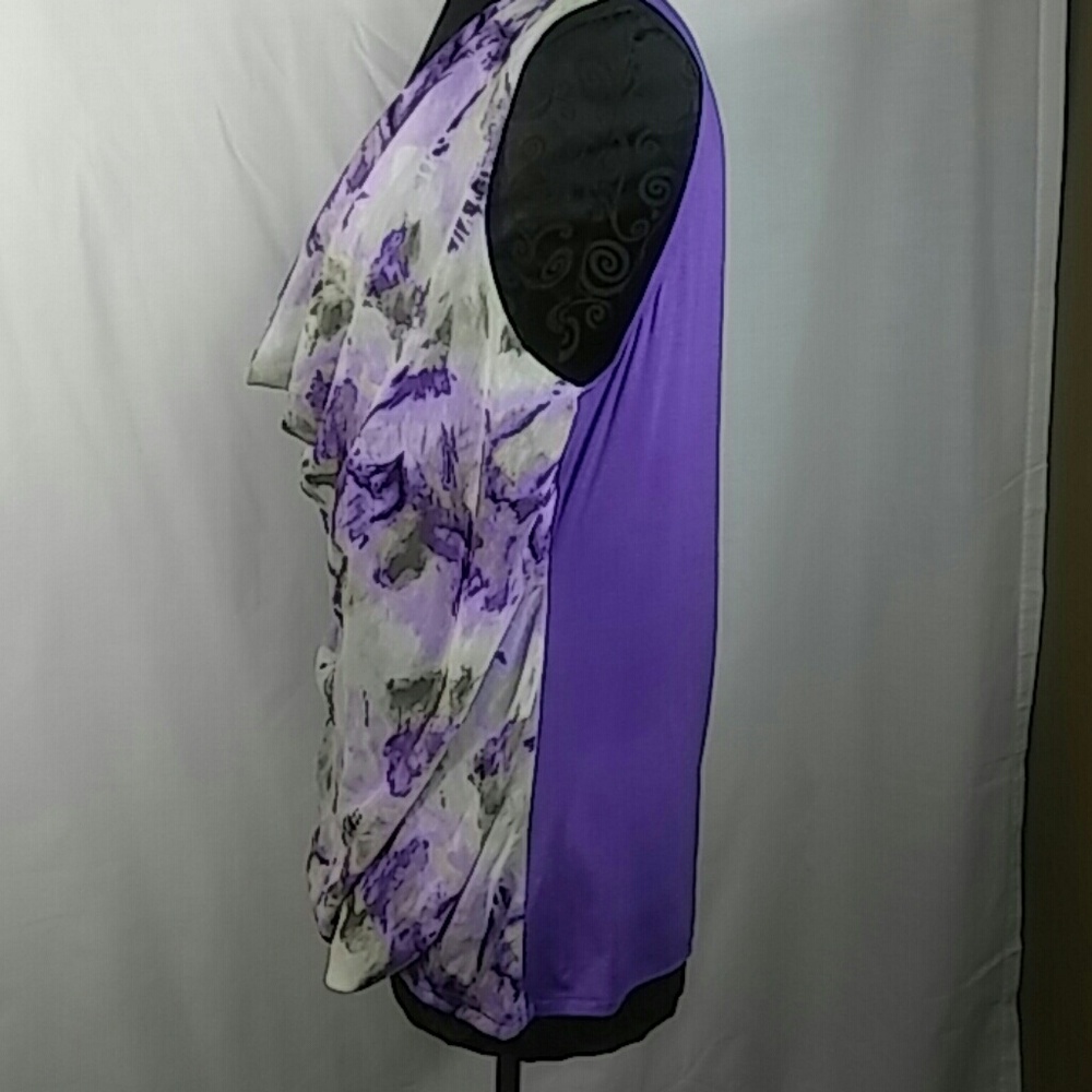 Wrapper Drape Top Sleeveless 2X Purple Floral #W4 - Picture 3 of 6